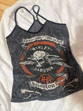 Harley-Davidson Women's Black & Gray Graphic Tank Top
